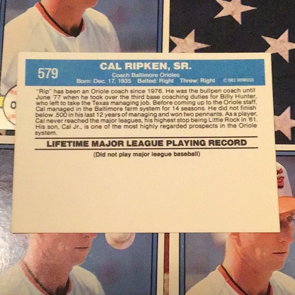 CAL RIPKEN, SR, coach Orioles, baseball cards, 1982 Donruss, MLB - Picture 4 of 4